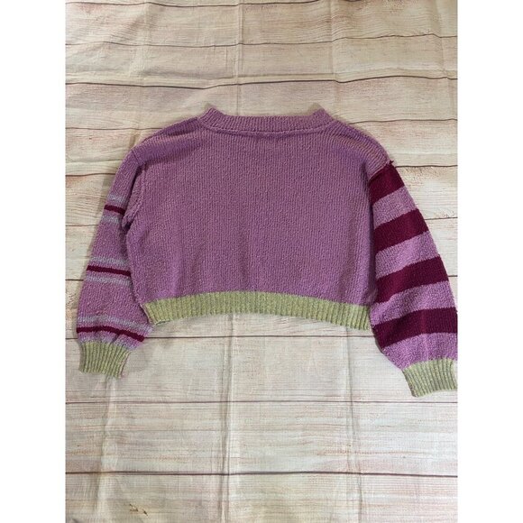 Urban Outfitters Women's Pink/Purple Notched V Neck Crop Sweater - Medium - Picture 11 of 13